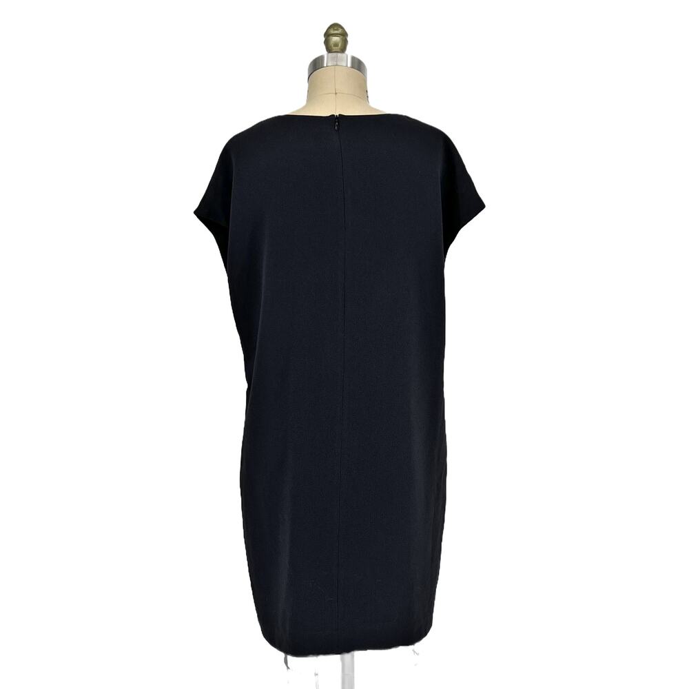 Vince Leather Piped Crepe Shift Mini Tunic Dress size Medium Charcoal Black - Picture 10 of 15